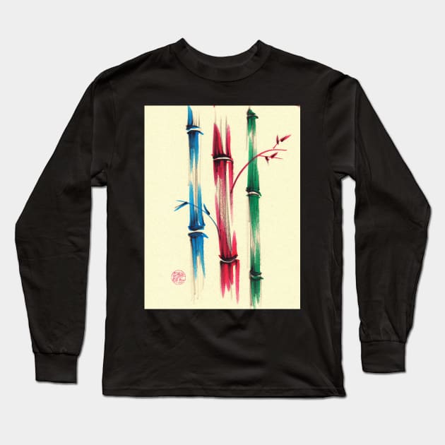 "Rainbow Bamboo Forest"  Watercolor Bamboo Painting Long Sleeve T-Shirt by tranquilwaters